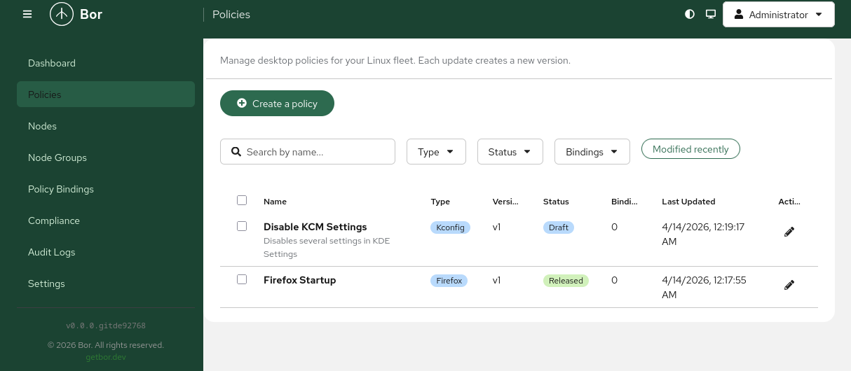 The Bor policy management console