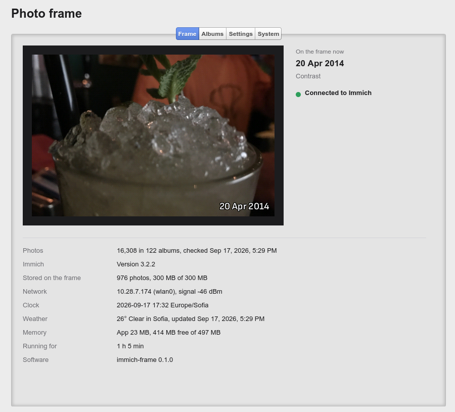 The frame’s web page, built with Cappuccino